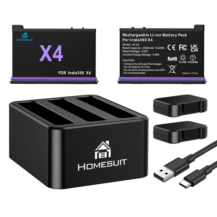 Акумулятор Insta360 X5 2 шт. 2850mAh + LED зарядний пристрій + Micro SD картридер (2x акумулятор X4, 1x LED зарядний комплект)