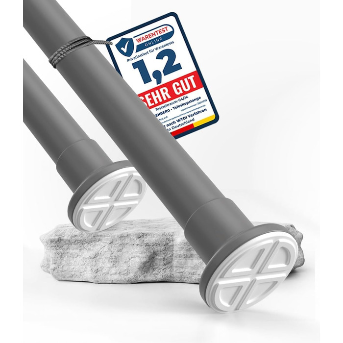 Штанга для карнизів без свердління, Ø 25 мм - телескопічна штанга для штори, душова штанга, кріпиться без свердління, для вікон, перегородок, кухні (70-120 см, 90-160 см, сіра)