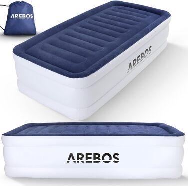 Надувний матрац Arebos | Самостійно надувний матрац 203 × 95 × 51 см, для 1 особи | Гостьовий матрац з електричним насосом | Надувний матрац з сумкою для перенесення, для кемпінгу/дому (Синій/Білий)