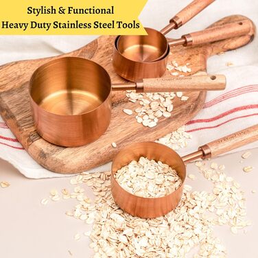 Мірний кухонний набір Kupfer: 8 предметів (чашки та ложки) з дерев'яними ручками, дозатор