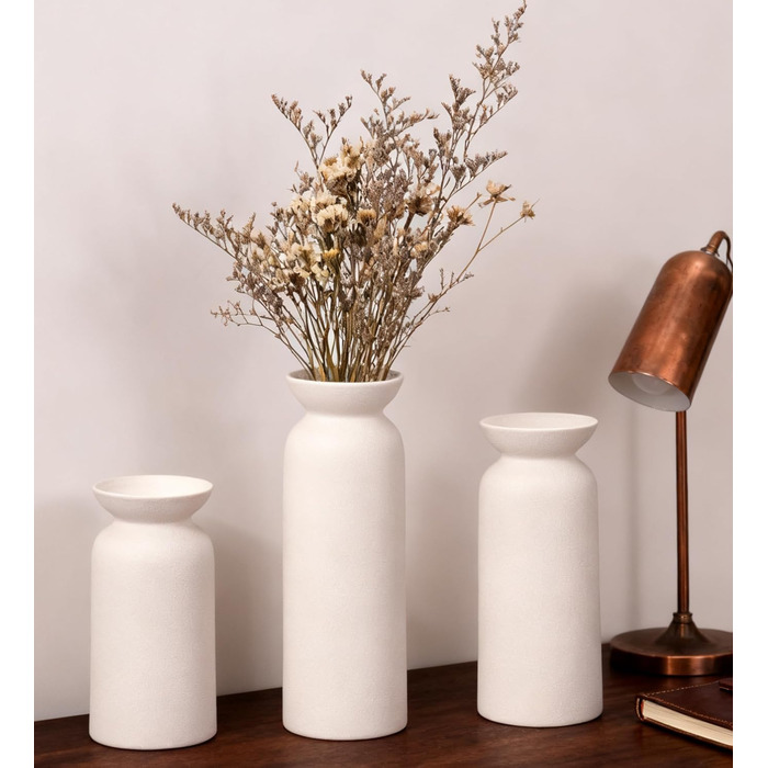 Керамічні вази 3 шт., сучасний мінімалізм, декор для дому, вази для пампасних трав, вітальня (12 білий)