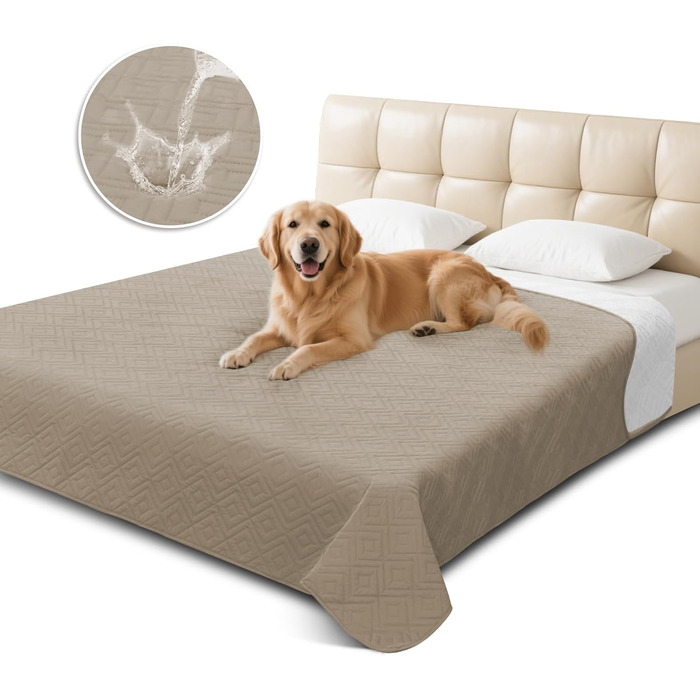 Водонепроникний килимок для собак Gyuro, двосторонній, міцний, для дивана та ліжка, прання допустиме (77 x 178 см) (Темно-хакі + Хакі, 173 x 208 см)