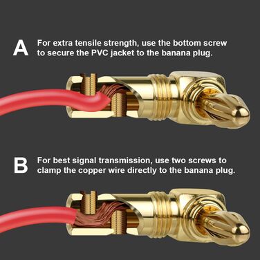 4 шт. Бананові конектори для акустики 4.5 мм, 90 градусів, позолочені 24K, для підключення до підсилювача, ресивера, стереосистеми