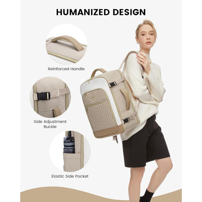 Рюкзак LOVEVOOK для жінок, 40л, ручна поклажа, для ноутбука 18 дюймів, водонепроникний, для подорожей, бізнесу, сумка-дуфіль, набір ручної поклажі, бежевий, хакі