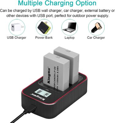 Зарядний пристрій Newmowa з LCD-дисплеєм Dual USB для Canon LP-E8 та камер Canon EOS 550D, 600D, T2i, T3i, T4i, T5i