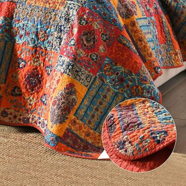 Покривало Qucover Shabby Chic 250x270 см, стьобане, бавовна, комплект з наволочками, патчворк у сільському стилі для двоспального ліжка