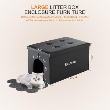 MEEXPAWS Cat Litter Cabinet, Cat Toilet Cabinet, Hidden Cat Litter Box, Cat Toilet Cabinet, Cat Cabinet Bench, Cat Litter Box Chest of Drawers, White or Black, L 65 x 45 x 45cm