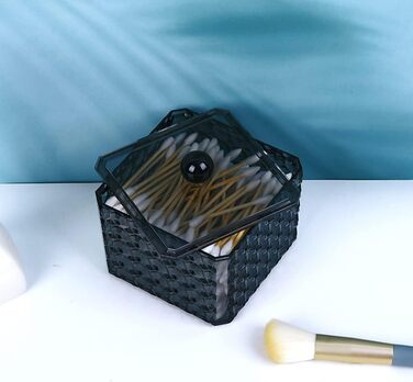 Організатор для ватних дисків, акриловий контейнер для ватних дисків з кришкою, чорний, для спальні, ванної кімнати, туалетного столика