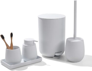 Набір аксесуарів для ванної кімнати: сміттєвий бак 3л, тримач для зубних щіток, дозатор мила, тримач для туалетного паперу, WC-щітка, зелений, 5 шт.