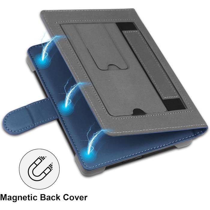 Чохол для Kindle, Kobo, Pocketbook, Tolino, Sony eReader (6.8'') з підставкою, шкіра, блакитний