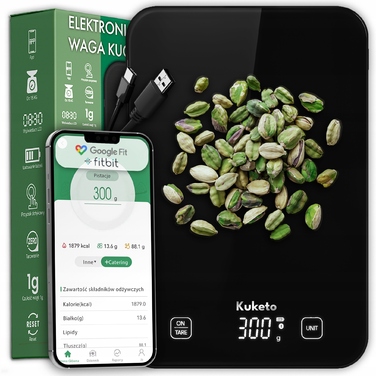 Кухонні ваги Kuketo SMART BLUETOOTH з акумулятором, USB-C, чорні, до 15 кг