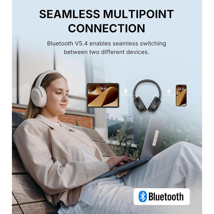 Edifier WH700NB Pro: Бездротові навушники з активним шумозаглушенням (-43dB), Hi-Res Audio, Bluetooth V5.4, AI-дзвінки, швидка зарядка, складні - Чорний