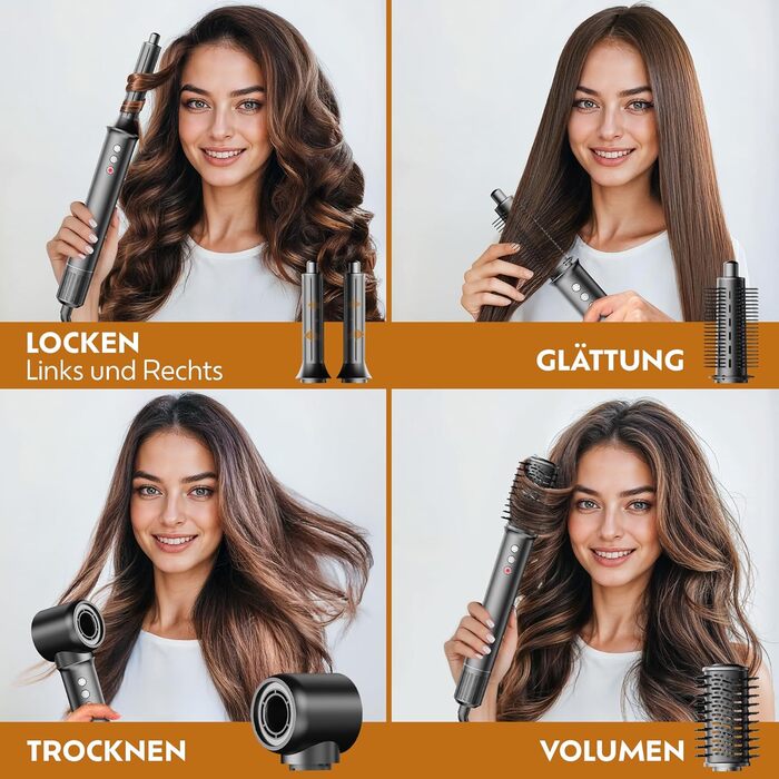 Мультистайлер 5-в-1 – плойка, фен-щітка з 110 000 обертів/хв – щітка для волосся з гарячим повітрям/фен-щітка/стайлер для великих локонів, об'єму та гладкого волосся – іонізатор для волосся з 5 насадками