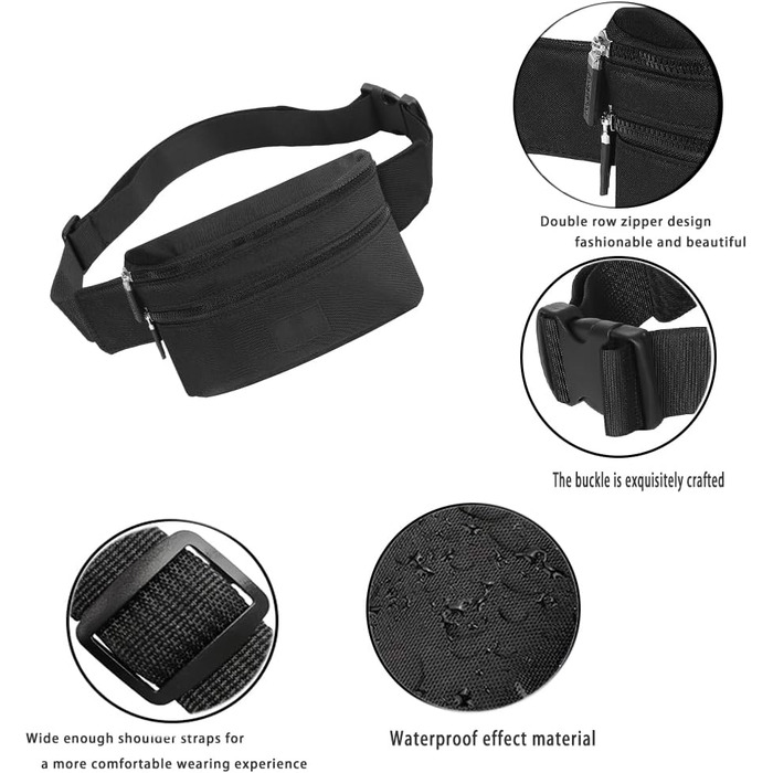 Поясна сумка на пояс для жінок та чоловіків, спортивна, водовідштовхувальна, чорна