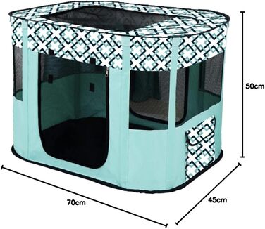 Переносний вольєр для собак та котів, складаний загон для тварин, будиночок для кошенят та цуценят, закритий вольєр для тварин (70*50 см, м'ятно-блакитний)