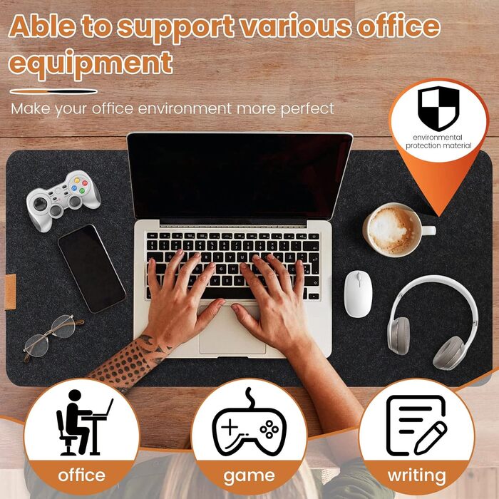 Підкладка на стіл з фетру | 100x40 см | Нековзна килимок для миші | Великий килимок для столу | Захист столу для офісу та дому (темно-сірий)