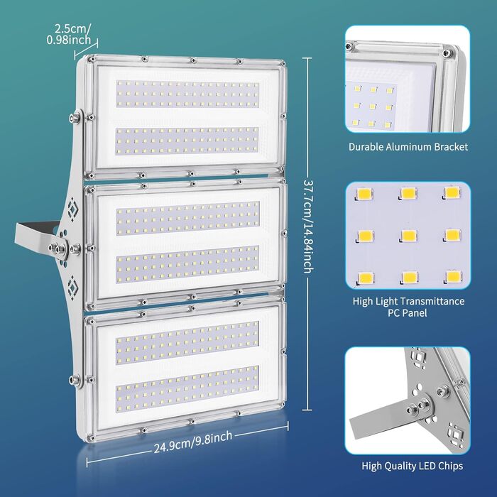 Viugreum Upgrade 300W LED Floodlight 24000LM Floodlight Outdoor IP65 Outdoor Floodlight 6500K Floodlight Cold White Spotlight Outdoor Floodlight Floodlight with 50cm Cable for Backyard Driveway Garage Hallway
