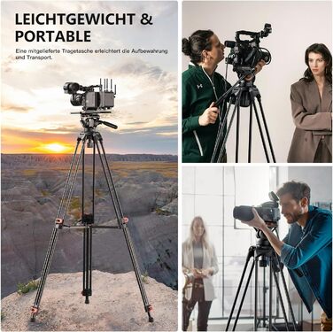 Штатив для камери COMAN 186см з алюмінію, 360° обертання та +/-90° нахил, відео штатив, максимальне навантаження 10кг