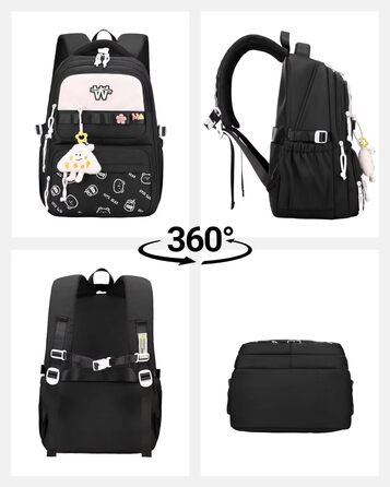 Шкільний рюкзак для підлітків (дівчаток та хлопців), чорний: водонепроникний, великий, для школи, подорожей, повсякденного використання та роботи