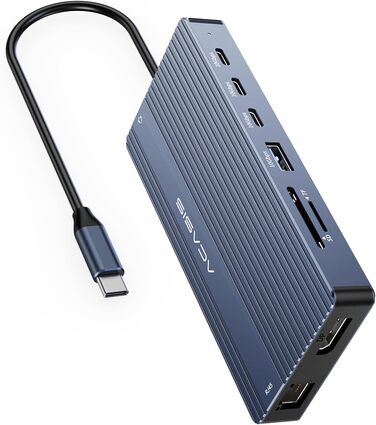Хаб USB-C ACASIS DS0202 з двома виходами HDMI та DP (4K60Hz), Ethernet, 3 USB, 10Gbps, 100W PD, SD/TF, Audio, для MacBook/Dell/HP/Lenovo