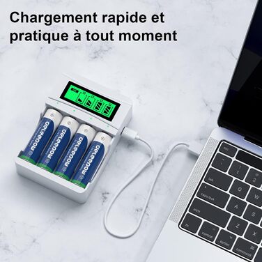 Зарядний пристрій для акумуляторів AAA з LCD-дисплеєм, 8 шт. акумуляторів 1.2V 1100mAh NiMH, 4 слоти для зарядки