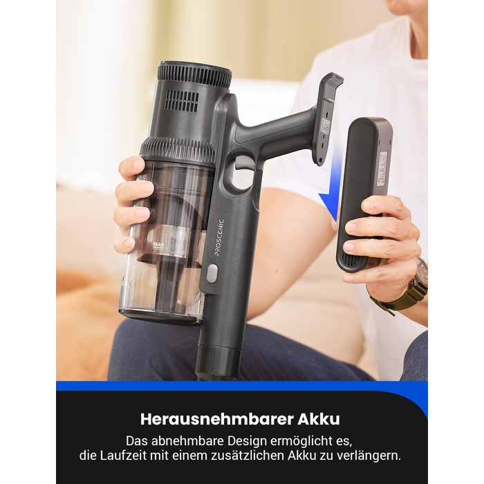 Бездротовий пилосос Proscenic P11 з функцією миття підлоги, 45KPA, 550W, 60хв, сірий