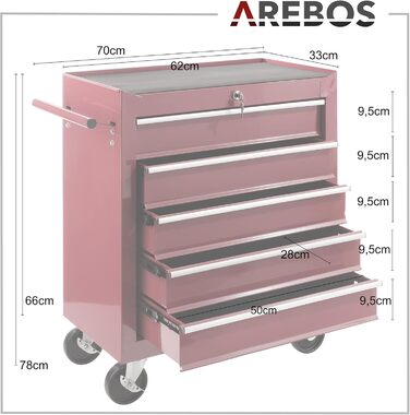 Arebos 5-Compartment Tool Trolley