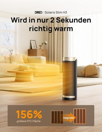 Електричний обігрівач Dreo Solaris Slim H3 Standard Gold: тихий, енергоефективний, з пультом, 3 режими, 12-годинний таймер, захист від перегріву та перекидання