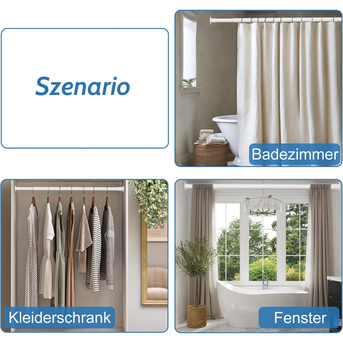 Висувна штанга для душу, штанга для душу без свердління, кріпиться без свердління, для шафи (70-195 см, білий)