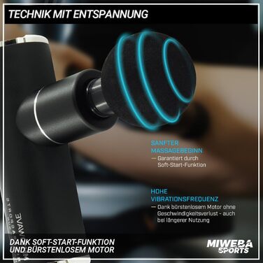 Масажер для м'язів Miweba MM200 | Масажна пістолета з LCD-дисплеєм та 6 насадками
