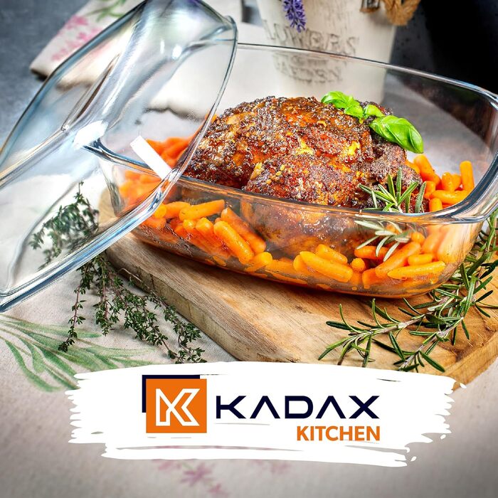 KADAX прозора жароміцна форма для запікання з термостійкого скла, прямокутна, 7 л, для лазаньї, овочевих рагу, м'яса, духовки