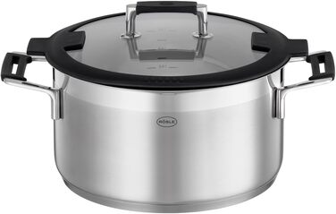 Каструля RÖSLE SILENCE PRO 24 см, універсальна, нержавіюча сталь 18/10, скляна кришка, індукційна, з внутрішньою шкалою, для плити, срібляста/чорна
