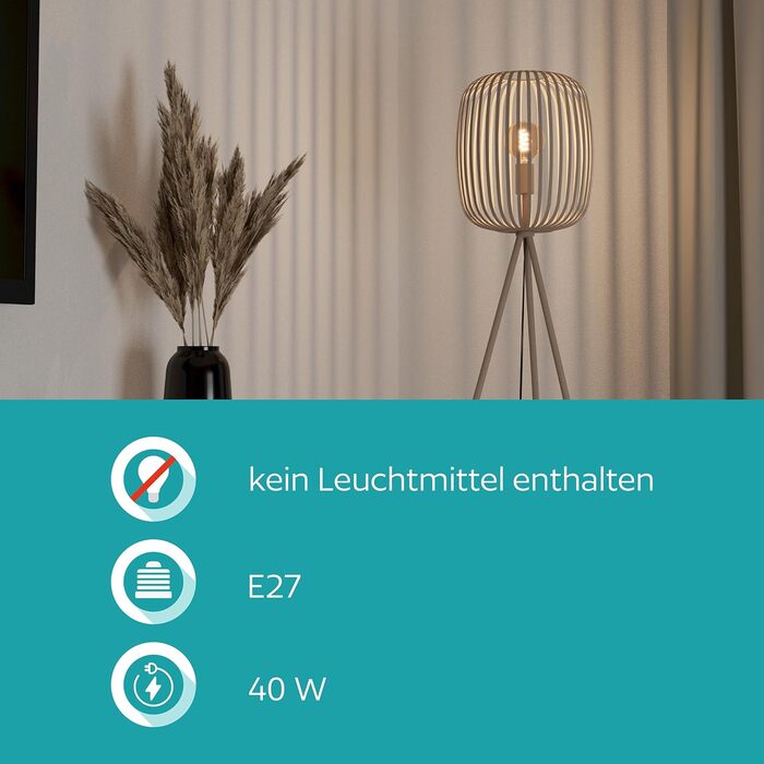 Настільна лампа EGLO Romazzina на штативі: металева тринога, чорний колір, Е27, для спальні та вітальні