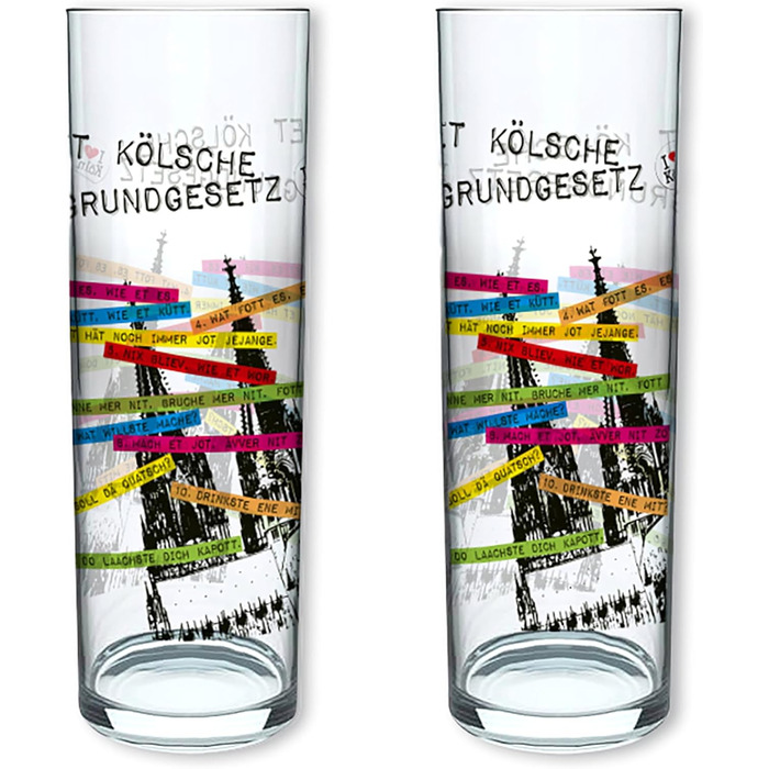3forCologne Kölsch glasses, 6-pack, assorted colors, 0.2ml, Cologne sticks with Basic Law, beer glasses, drinking glasses with print. (MADE IN GERMANY), Size: MIX4