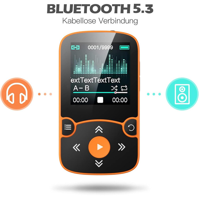 MP3 плеєр AGPTEK Bluetooth 5.0 32GB Orange. Спортивний кліпса-плеєр з TFT екраном 1.5