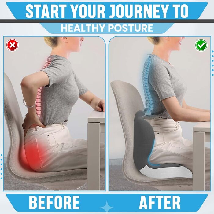 Подушка для сидіння з піни Memory Foam для попереку та куприка: підтримка при ішіасі, болях у куприку, для офісного крісла, авто, інвалідного візка, дому