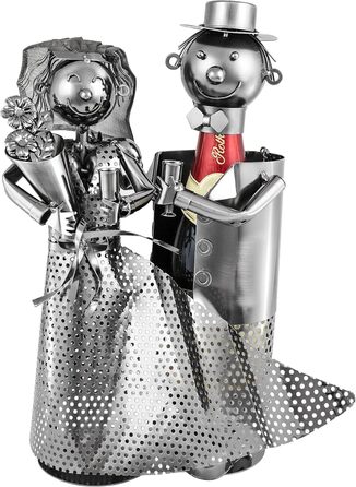 BRUBAKER Champagne or Sparkling Wine Bottle Holder - Wedding Couple Metal Sculpture with Gift Card