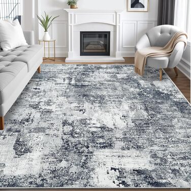 Килим для вітальні та спальні 160x230 см, сірий, короткий ворс, абстрактний, вінтажний дизайн, легко миється, не слизький