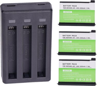 2 акумулятори Insta360 2800mAh з зарядним пристроєм USB-C, Li-Ion акумулятори для Insta360 Action Camera, з Micro SD слотами (X2)