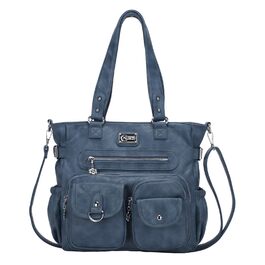 Сумка жіноча KL928 через плече, велика, PU шкіра, чорно-сіра з багатьма відділеннями