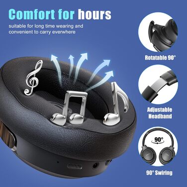 BERIBES Бездротові навушники Over-Ear Bluetooth з мікрофоном, 65 годин роботи, 6 EQ-режимів, HiFi Stereo, чорний