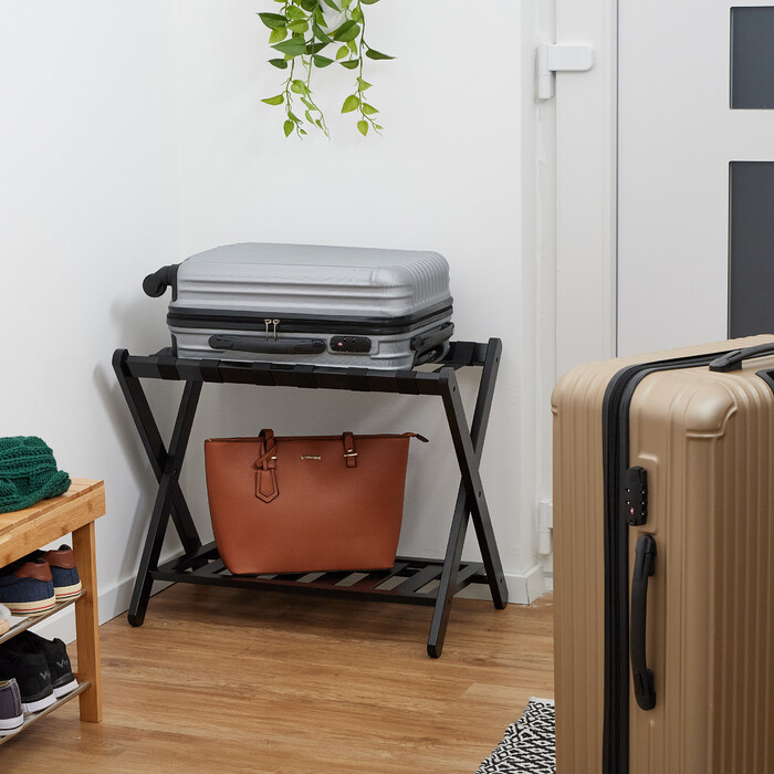 Relaxdays Black Bamboo Luggage Rack