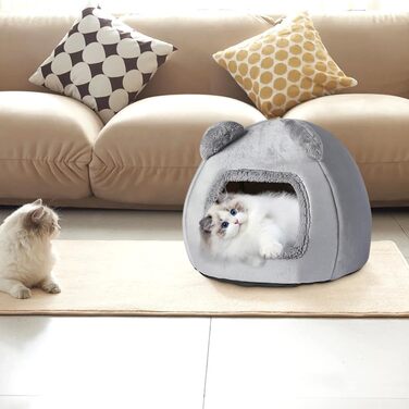 Кігтеточка-будиночок для котів, 40 см, сірий. М'яке ліжко з антиковзким дном та знімним матрацом. Підходить для котів та собак вагою до 5 кг.