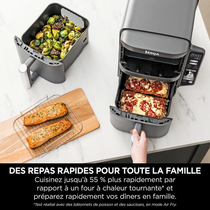 Ninja Double Stack XL Air Fryer Hot Air Fryer, 9.5L Air Fryer, Double Basket Hot Air Fryer with 4 Cooking Levels, 2 Baskets, 2 Racks, Space-Saving Design, 6 Cooking Functions, 8 Portions, Grey SL400EU Stacked Double Drawer 9.5L Grey