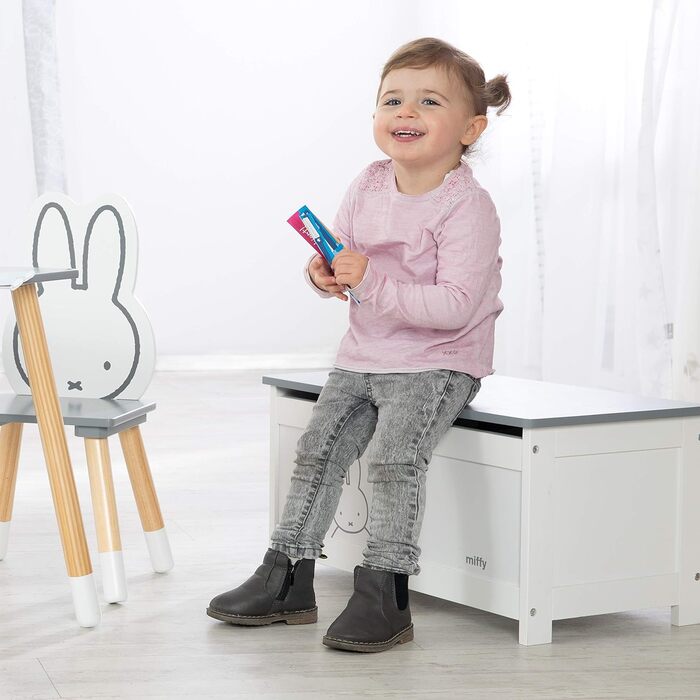 Дитяча іграшкова скриня зі зручною кришкою roba Miffy з дерева, біла лавка-скриня для зберігання іграшок у дитячу кімнату для хлопчиків і дівчаток