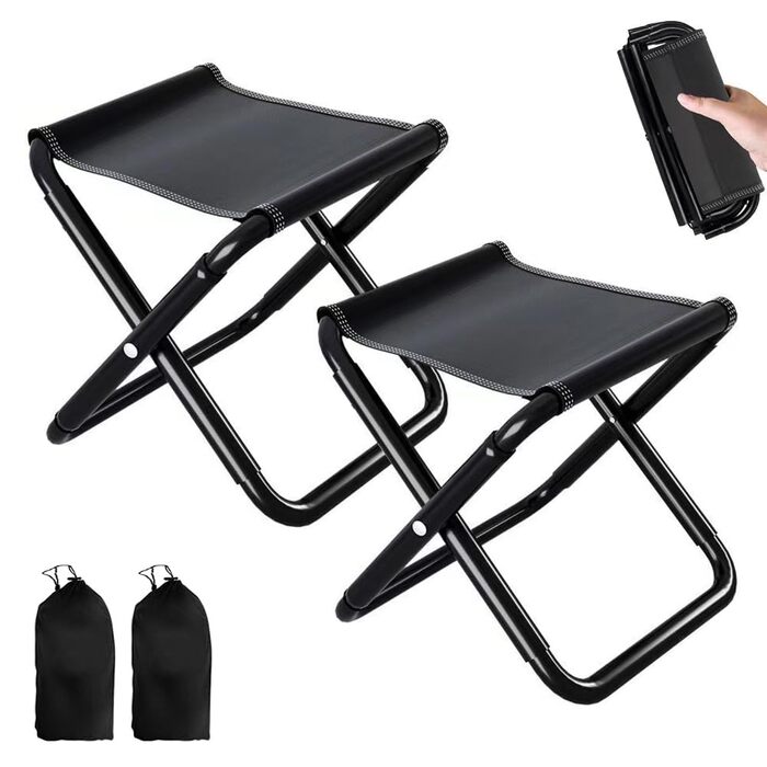 Складні стільці для кемпінгу, 2 шт. - компактні, легкі, для відпочинку на природі, риболовлі, пікніків, пляжу. З сумкою для зберігання, чорний