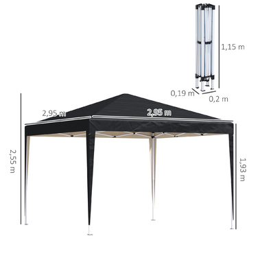 Outsunny Gazebo approx. 3x3m, water-resistant, stable, winter-proof, pop-up folding gazebo, UV protection, foldable party tent, garden tent with bag, garden gazebo for camping and garden, Black | Aosom