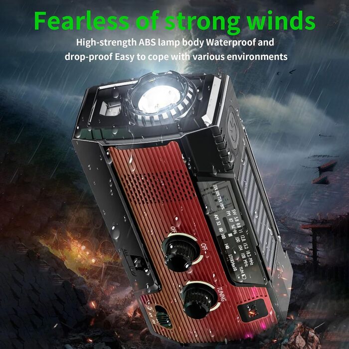 Радіо на сонячній енергії Notfall-Solar Radio з ручним курантом, LED-ліхтарик, SOS-сигнал, AM/FM, акумулятор 4000mAh, зарядка смартфона (червоний)