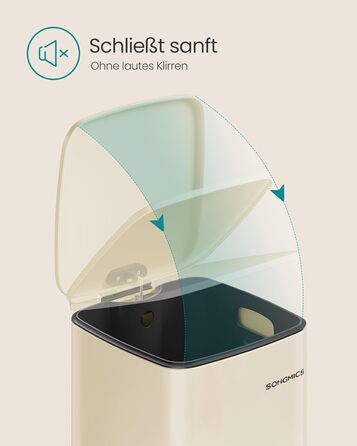 Відро для сміття SONGMICS з педаллю, сталеве, з внутрішнім відром, Soft-Close, 30 л, пісочно-бежевий