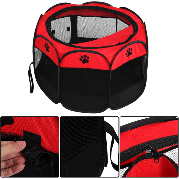 Летворезист для цуценят, кроликів, курчат: портативний, складаний, з сіткою та блискавкою. Підходить для використання в приміщенні та на вулиці (червоний)